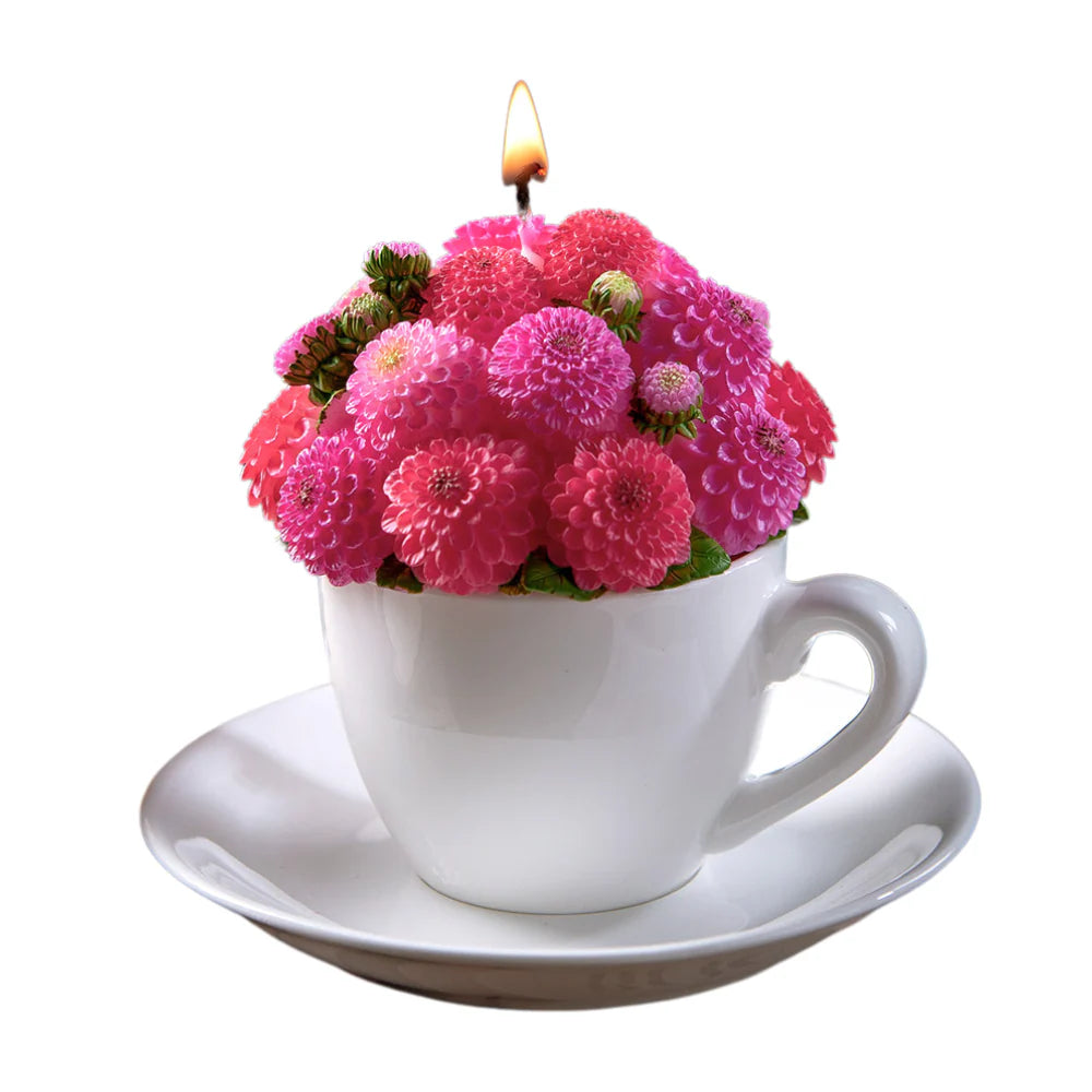 Dahlia Flower Teacup Candle – Orange or Pink Bouquet