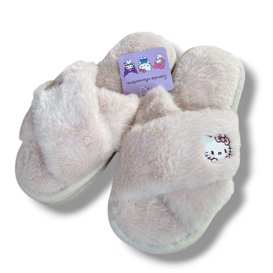 Sanrio Characters Cross Fur Slippers - Hello Kitty