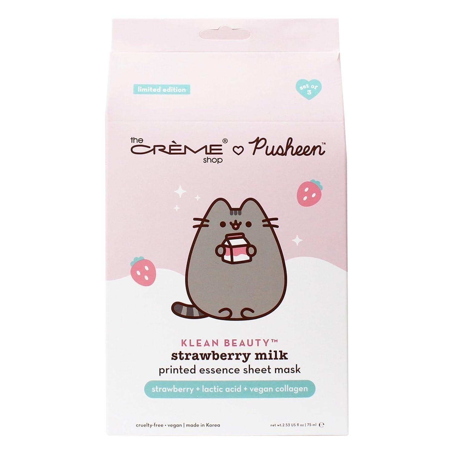 [The Crème Shop] Pusheen | KLEAN BEAUTY Strawberry Milk Sheet Mask (3 Pack)