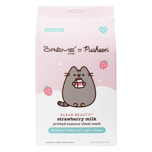 [The Crème Shop] Pusheen | KLEAN BEAUTY Strawberry Milk Sheet Mask (3 Pack)
