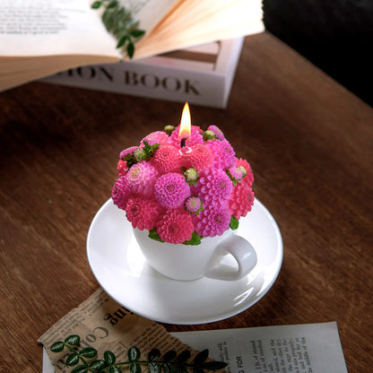 Dahlia Flower Teacup Candle – Orange or Pink Bouquet