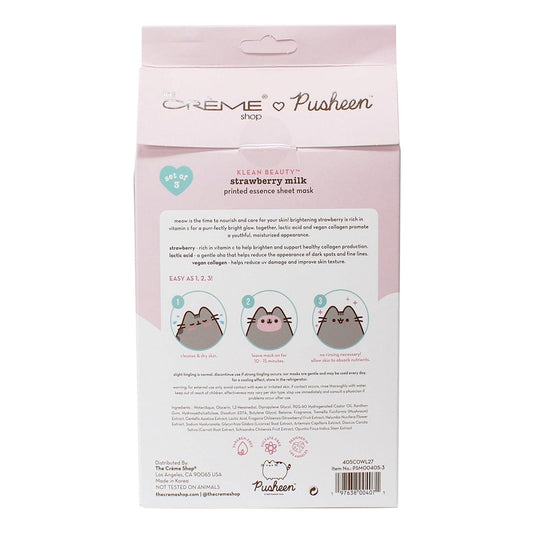 [The Crème Shop] Pusheen | KLEAN BEAUTY Strawberry Milk Sheet Mask (3 Pack)
