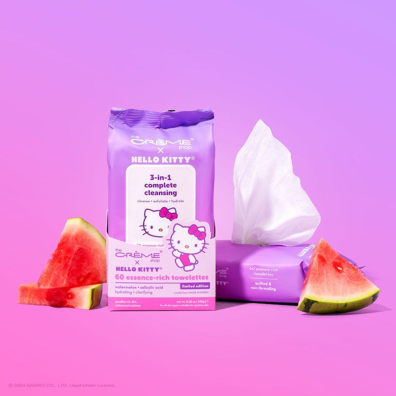 [The Crème Shop] Hello Kitty Purple Complete Cleansing Towelettes 60CT (Watermelon)