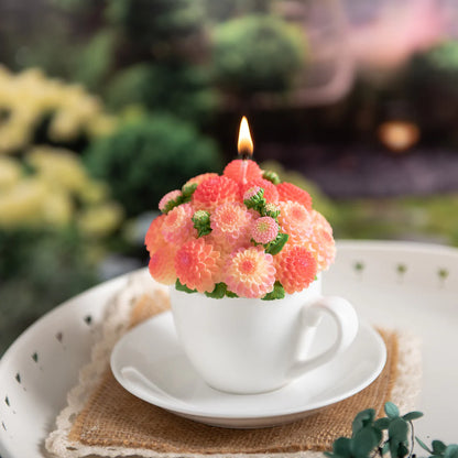 Dahlia Flower Teacup Candle – Orange or Pink Bouquet