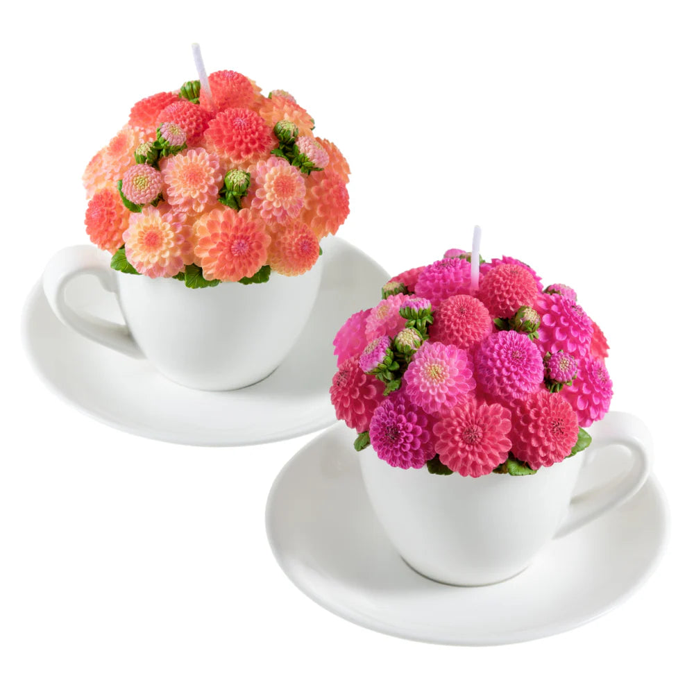 Dahlia Flower Teacup Candle – Orange or Pink Bouquet