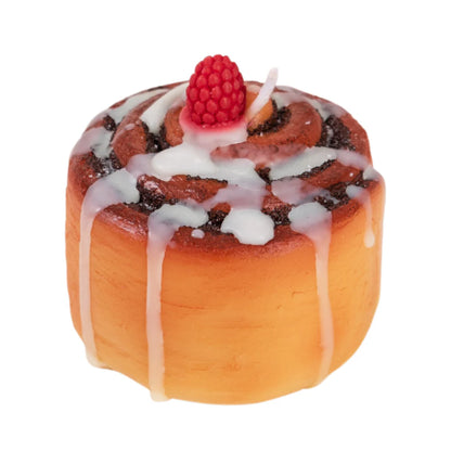 Cinnamon Roll Candle with Raspberry Topper and Frosting