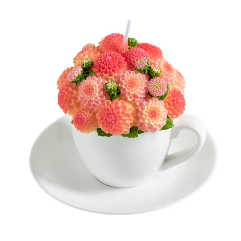 Dahlia Flower Teacup Candle – Orange or Pink Bouquet