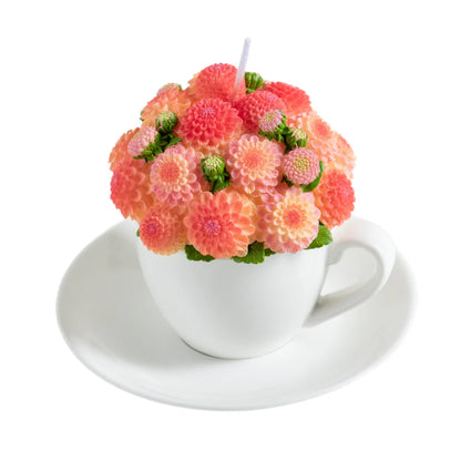 Dahlia Flower Teacup Candle – Orange or Pink Bouquet