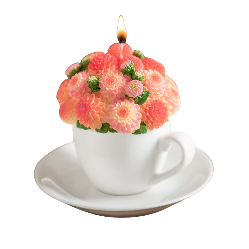 Dahlia Flower Teacup Candle – Orange or Pink Bouquet