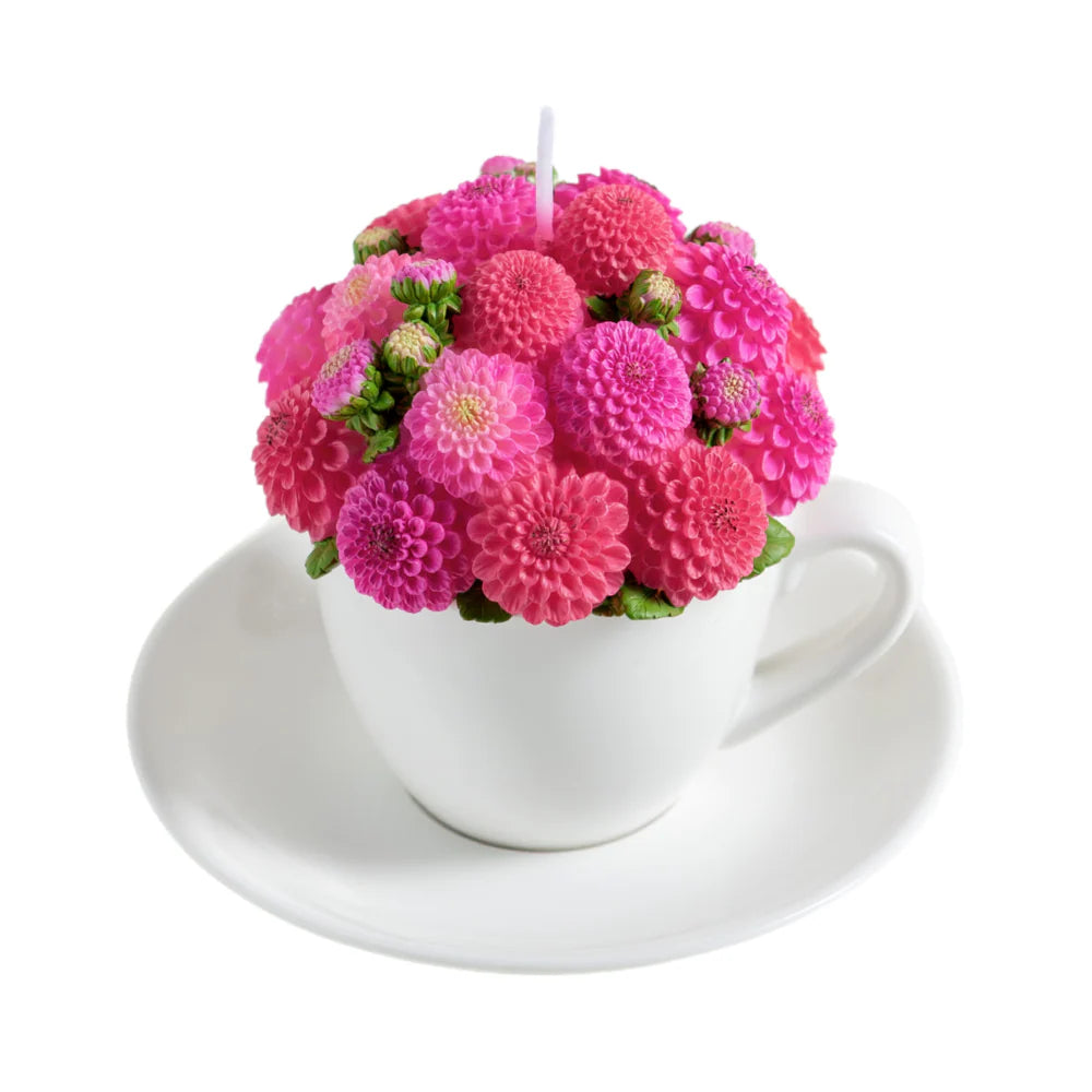 Dahlia Flower Teacup Candle – Orange or Pink Bouquet