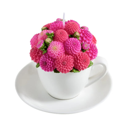 Dahlia Flower Teacup Candle – Orange or Pink Bouquet