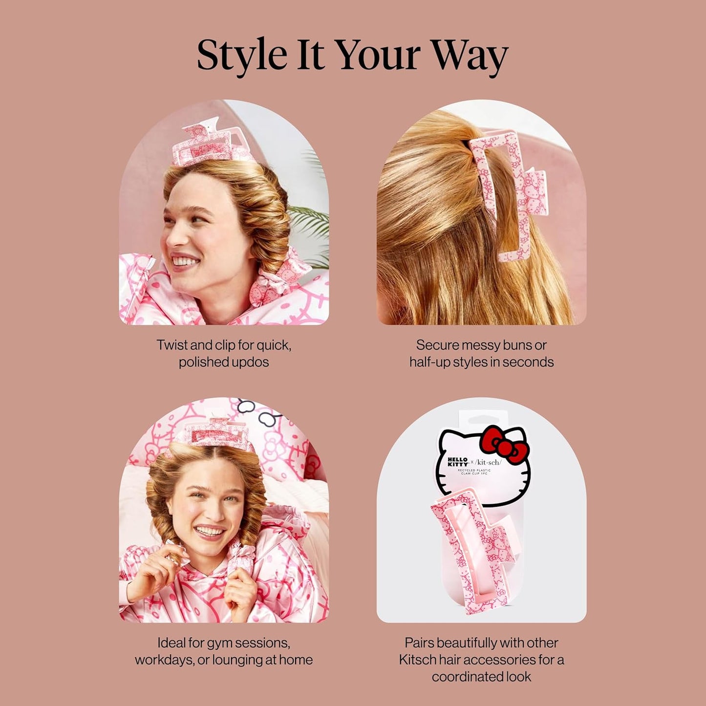 Hello Kitty x Kitsch Recycled Jumbo Open ClawClip-Pink Kitty