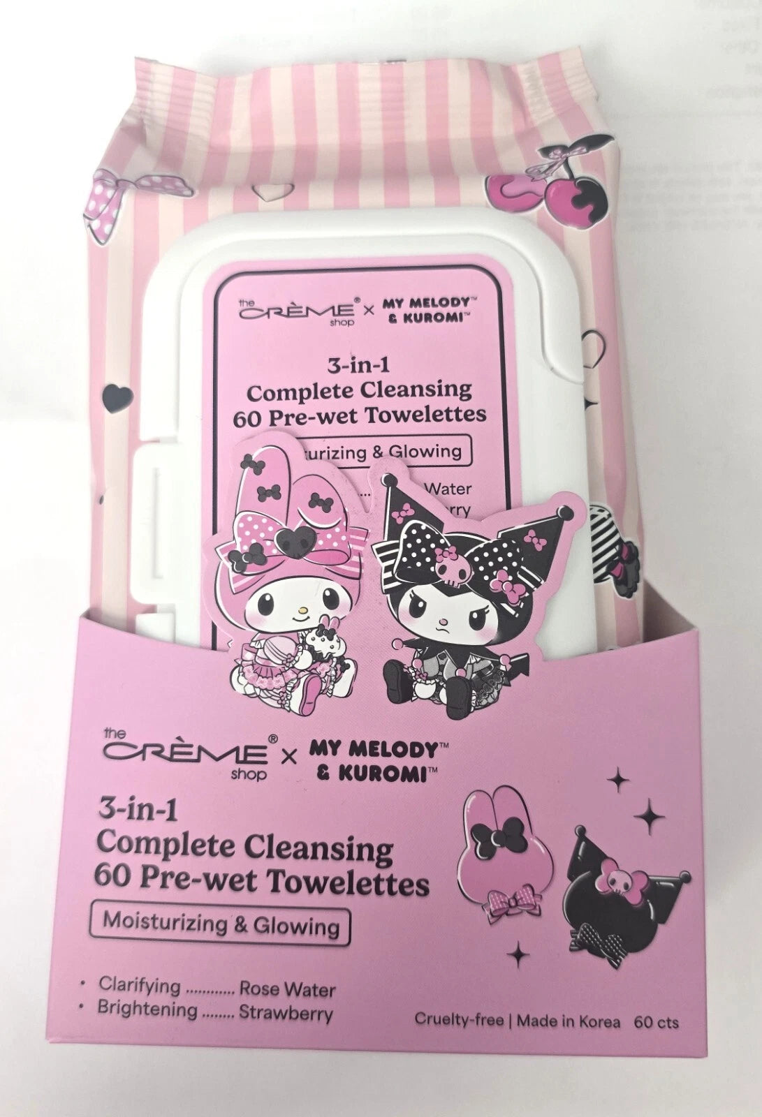 [The Crème Shop] My Melody&Kuromi Cleansing Towelettes 60CT (Strawberry)